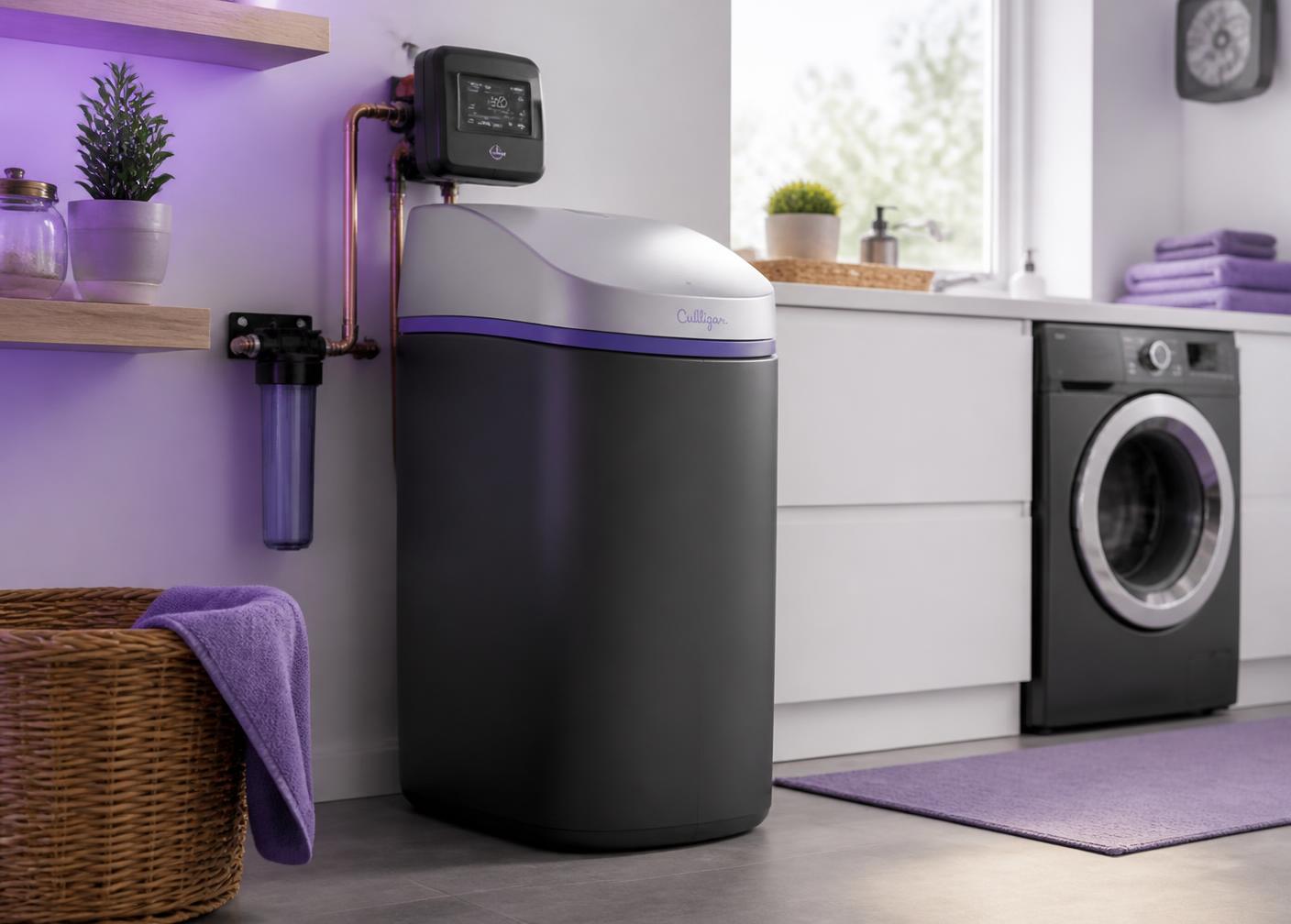 Compacte waterontharder in een lichte bijkeuken